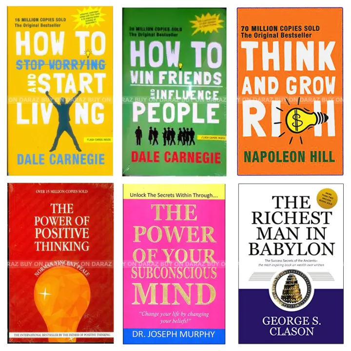 COMBO Books Offer: How to Stop Worrying and Start Living, How to Win Friends and Influence People, Think and Grow Rich, The Power of Positive Thinking, The Power of Your Subconscious Mind, The Richest Man In Babylone by Unknown — book cover